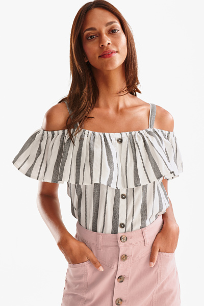 C&A Carmenbluse-gestreift, Weiß, Größe: 36 C&A Carmenbluse-gestreift, Weiß, Größe: 36