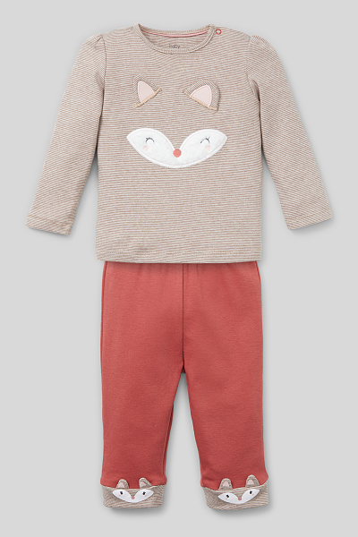 C&A Baby-Pyjama-Bio-Baumwolle-2 teilig, Beige, Größe: 62