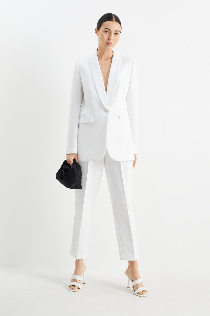 C&A Business-Hose mit Gürtel-High Waist-Regular Fit, Weiß, Größe: 34