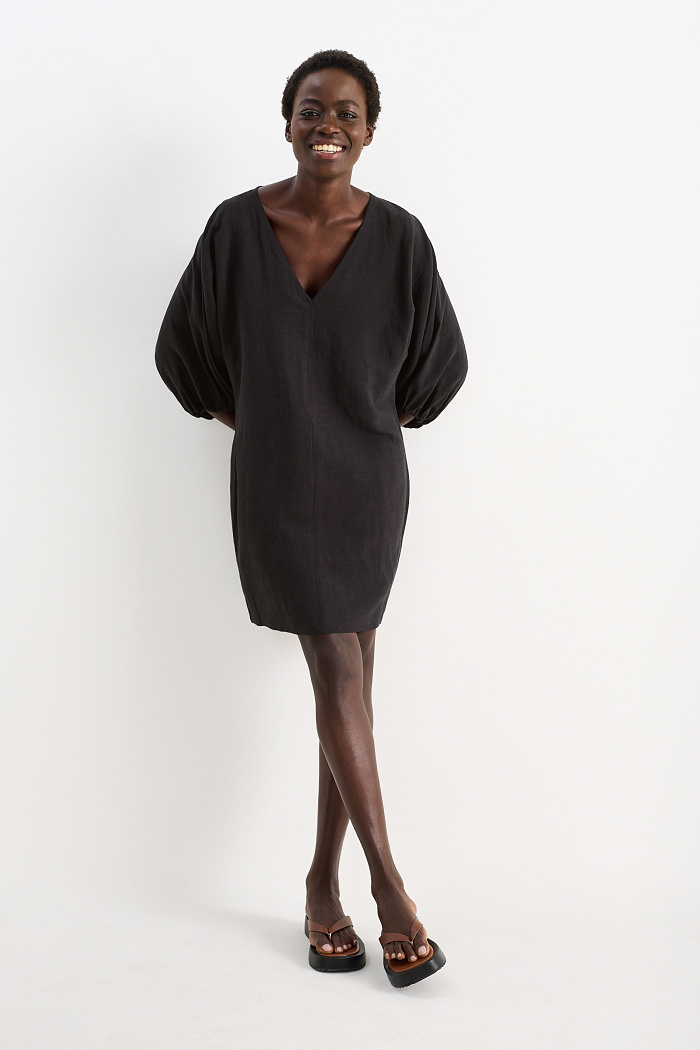 C&A Kleid mit V-Ausschnitt, Schwarz, Größe: 40
