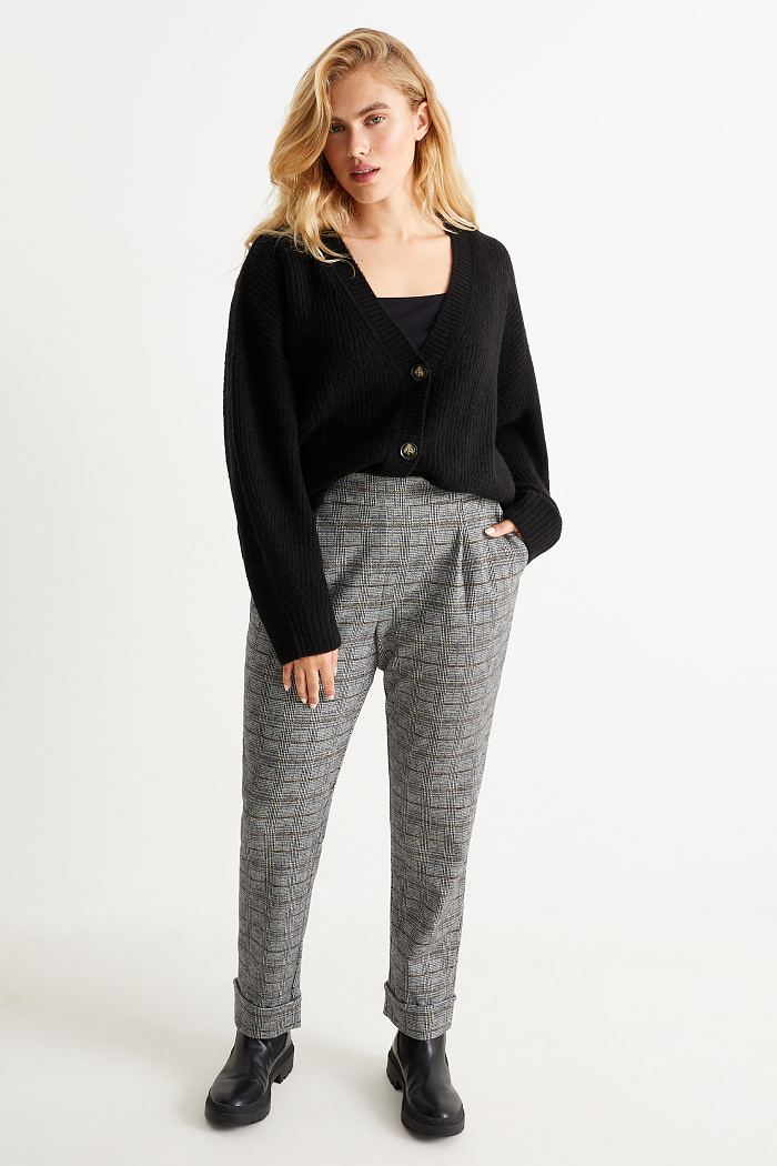 C&A Stoffhose-High Waist-Tapered Fit-kariert, Grau, Größe: 44