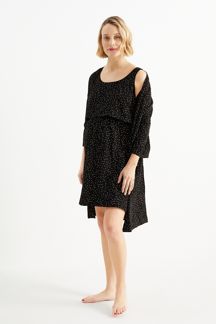 C&A Set-Still-Nachthemd und Morgenmantel-2 teilig, Schwarz, Größe: L