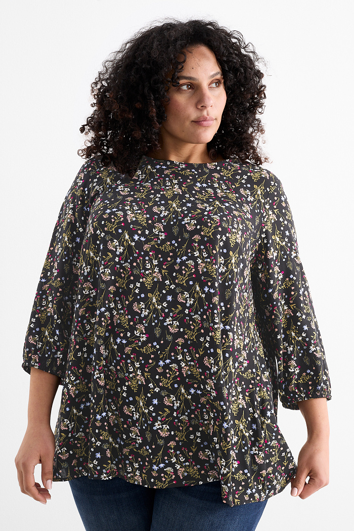 C&A Bluse-geblümt, Schwarz, Größe: 56