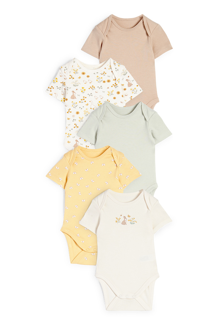 C&A Multipack 5er-Häschen und Schmetterling-Baby-Body, Beige, Größe: 92