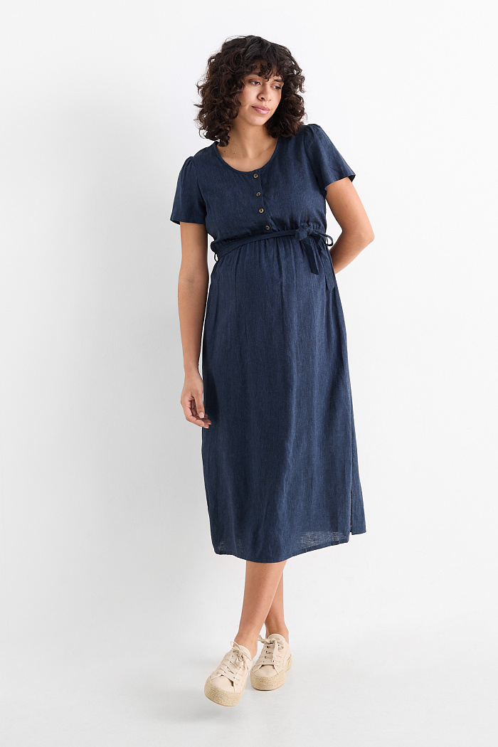 C&A Still-Kleid-Leinen-Mix, Blau, Größe: 36