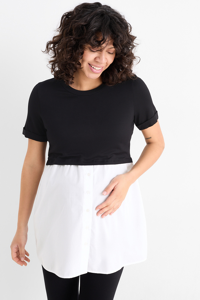 C&A Umstands-T-Shirt-2-in-1-Look, Schwarz, Größe: XL
