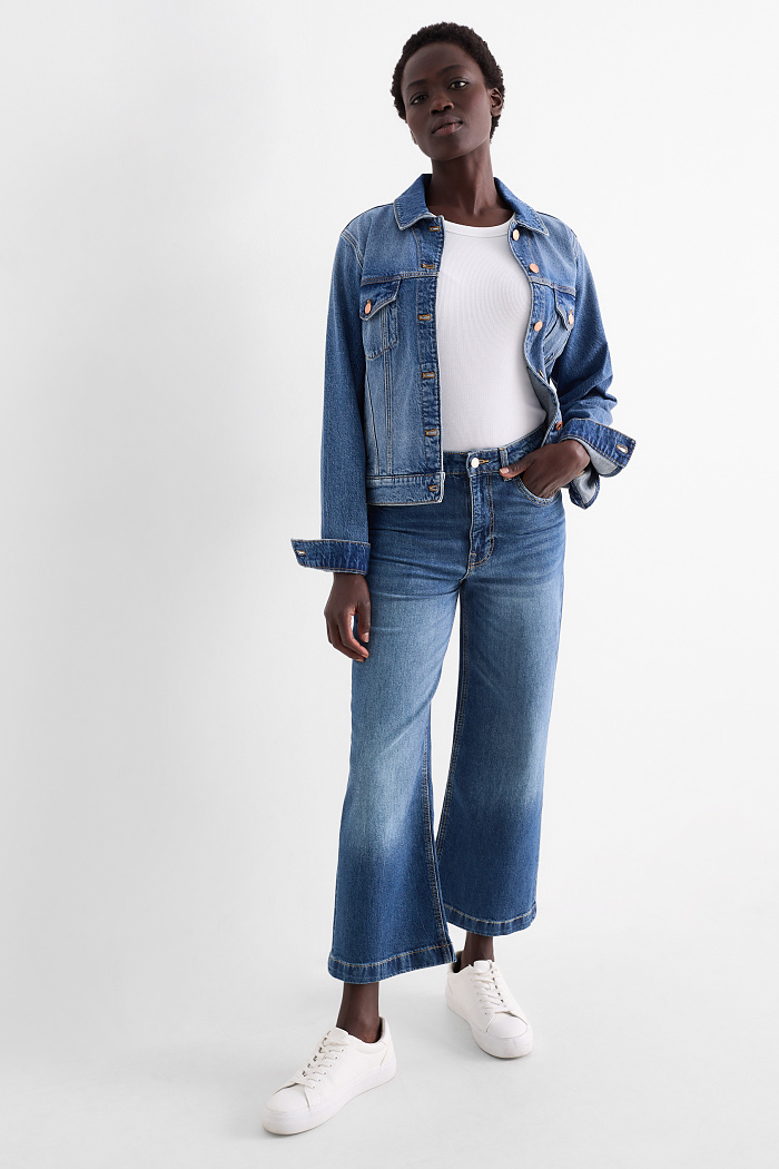 C&A Crop Wide Leg Jeans-Mid Waist, Blau, Größe: 34