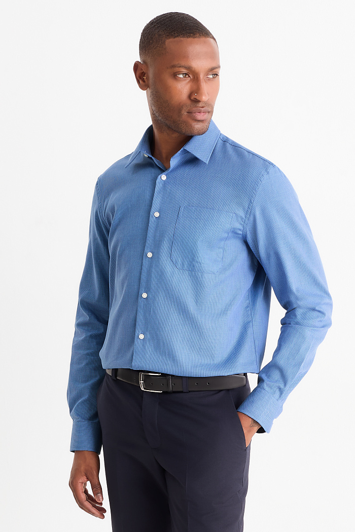 C&A Businesshemd-Regular Fit-Kent-bügelleicht-gemustert, Blau, Größe: XL