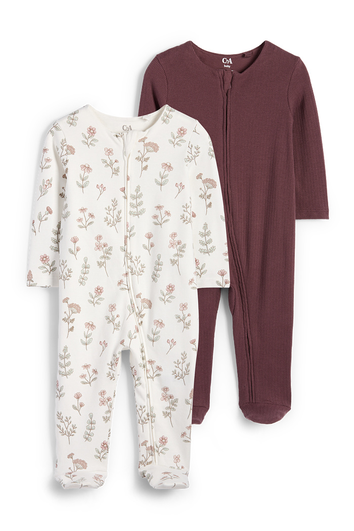 C&A Multipack 2er-Blümchen-Baby-Schlafanzug, Braun, Größe: 74