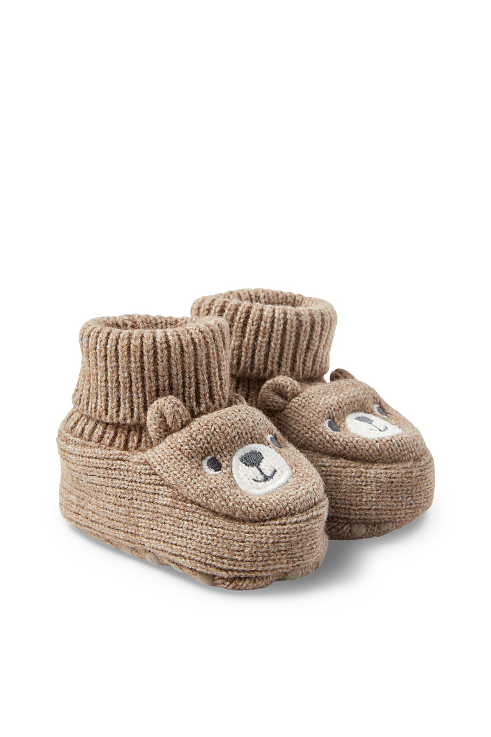 C&A Bärchen-Baby-Krabbelschuhe, Braun, Größe: 14-15