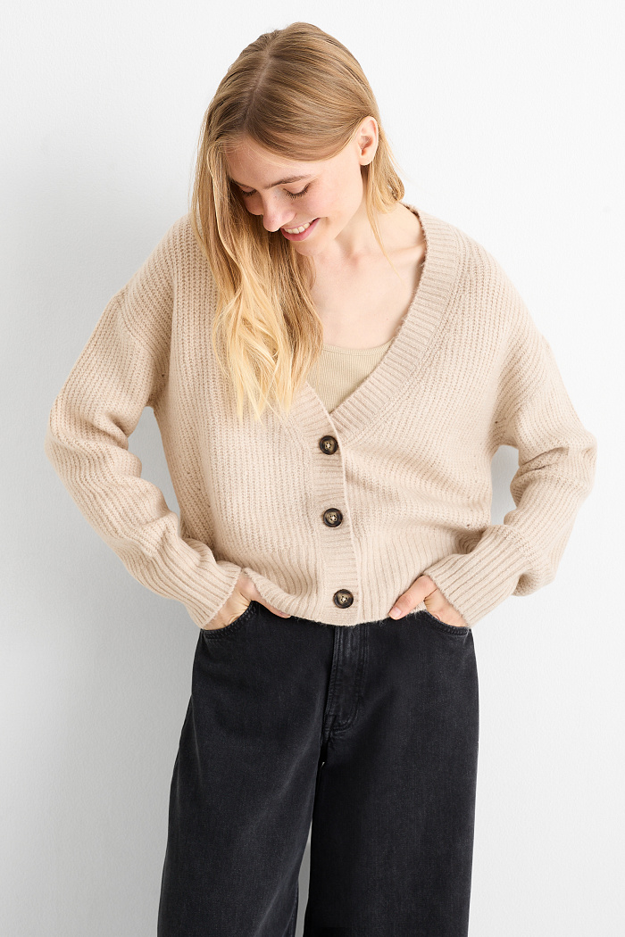 C&A Strickjacke-gerippt, Beige, Größe: S