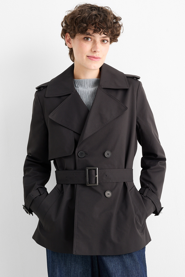 C&A Kurzer Trenchcoat, Schwarz, Größe: 38