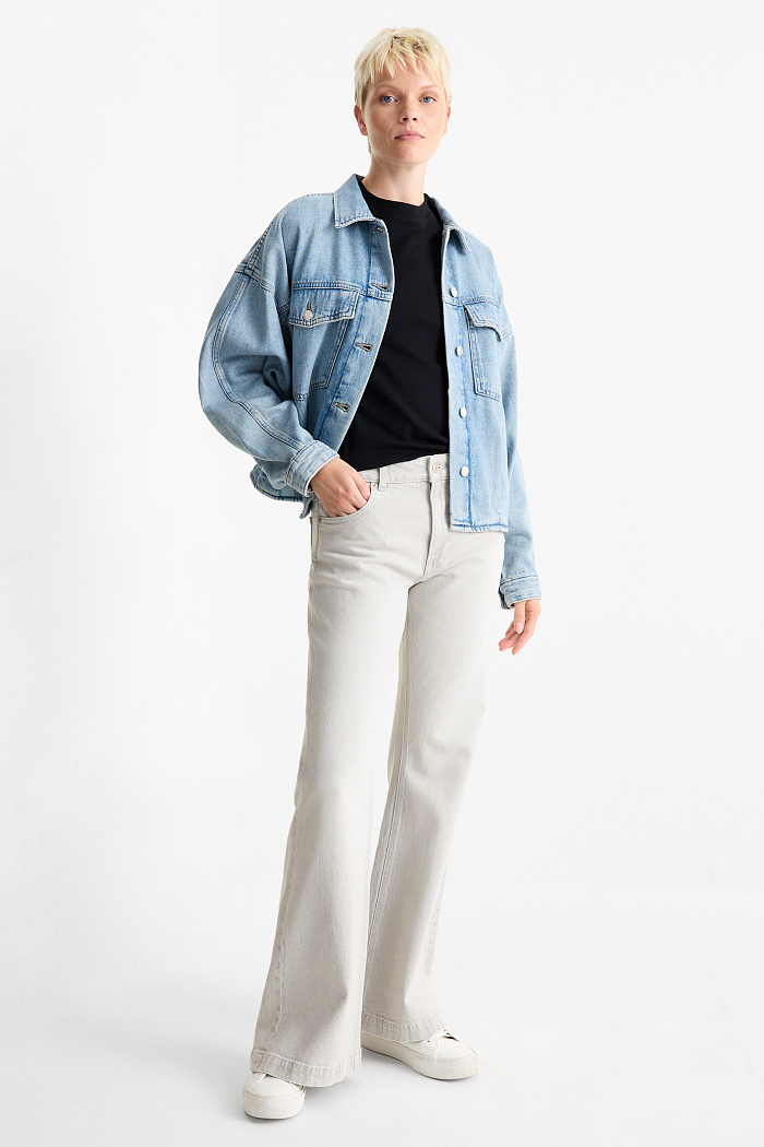 C&A Loose Flared Jeans-Mid Waist, Grau, Größe: 34