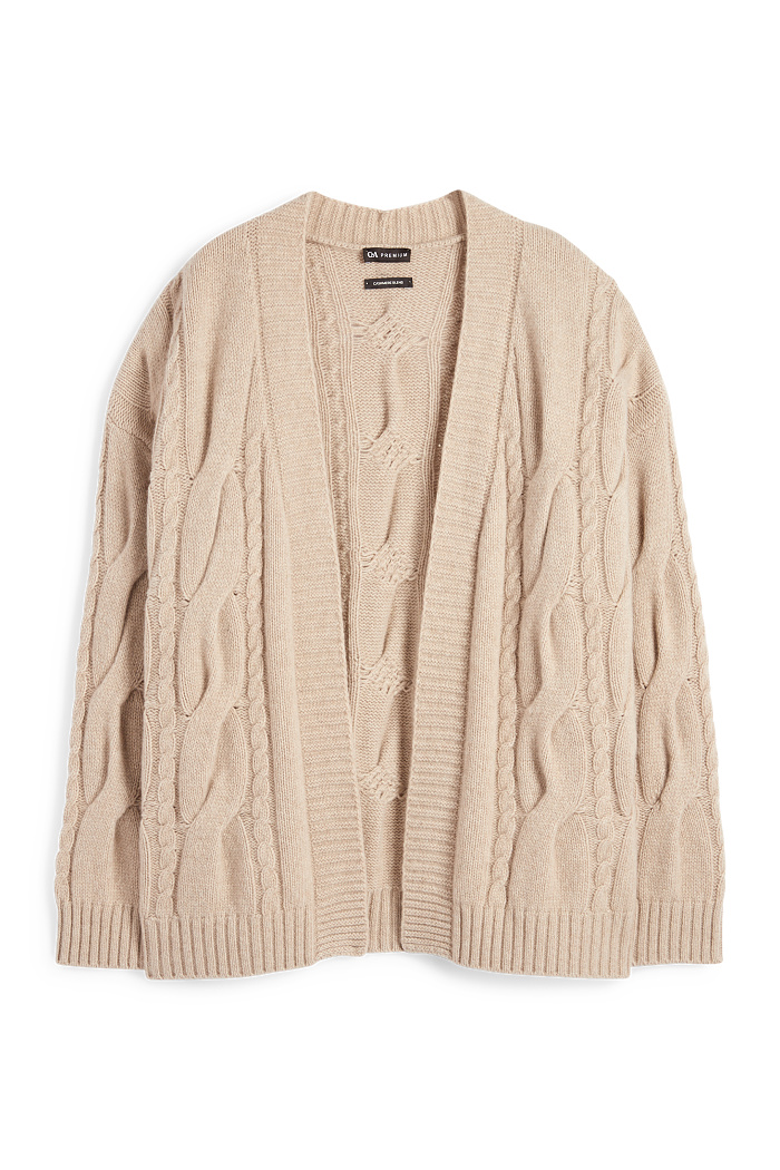 C&A Kaschmir-Strickjacke-Zopfmuster, Beige, Größe: S