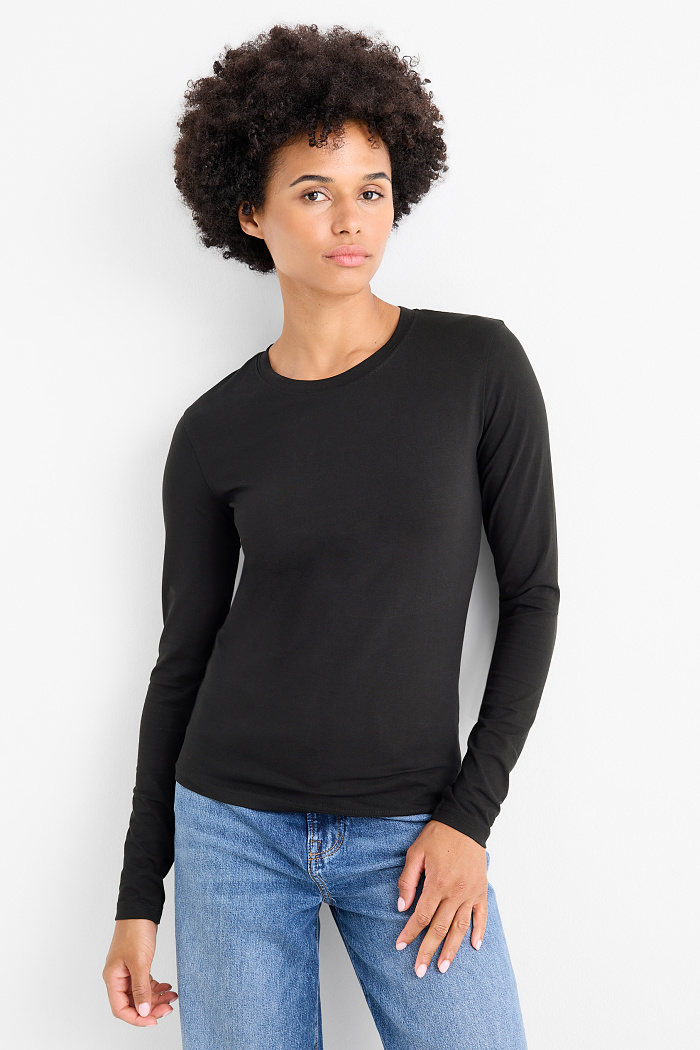 C&A Langarmshirt-Slim Fit, Schwarz, Größe: L