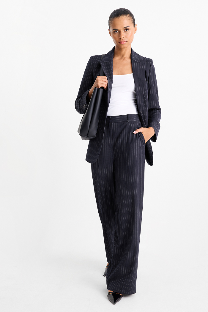 C&A Business-Hose-High Waist-Relaxed Fit-Nadelstreifen, Blau, Größe: 40