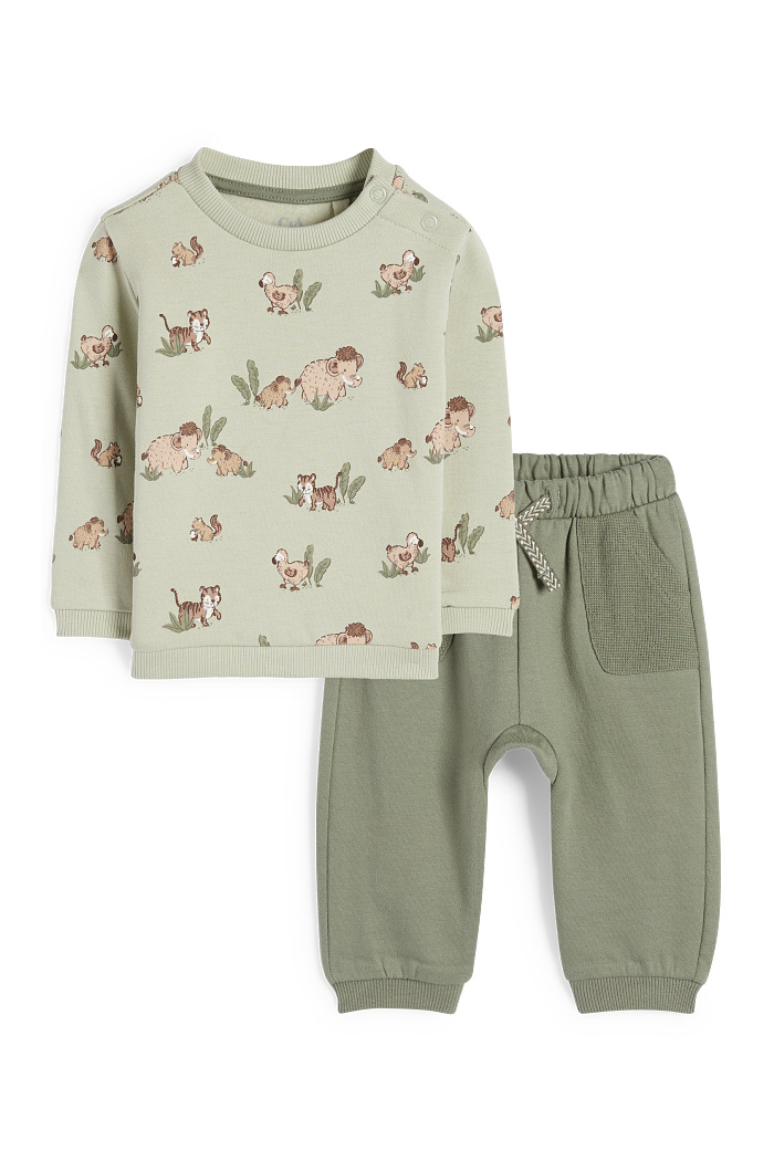 C&A Urzeit-Tiere-Baby-Outfit-2 teilig, Grün, Größe: 62