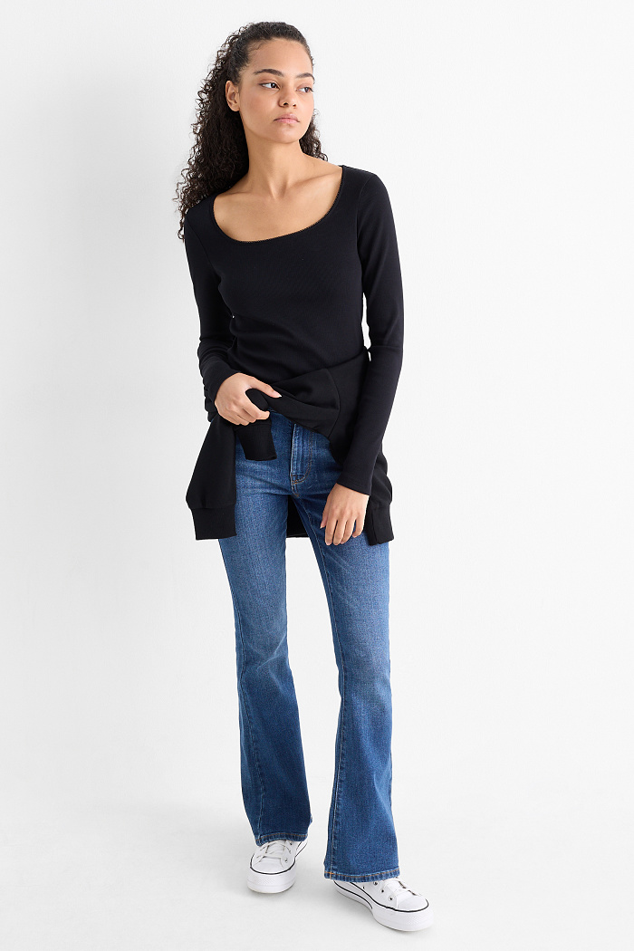 C&A Flared Jeans-Mid Waist, Blau, Größe: 34