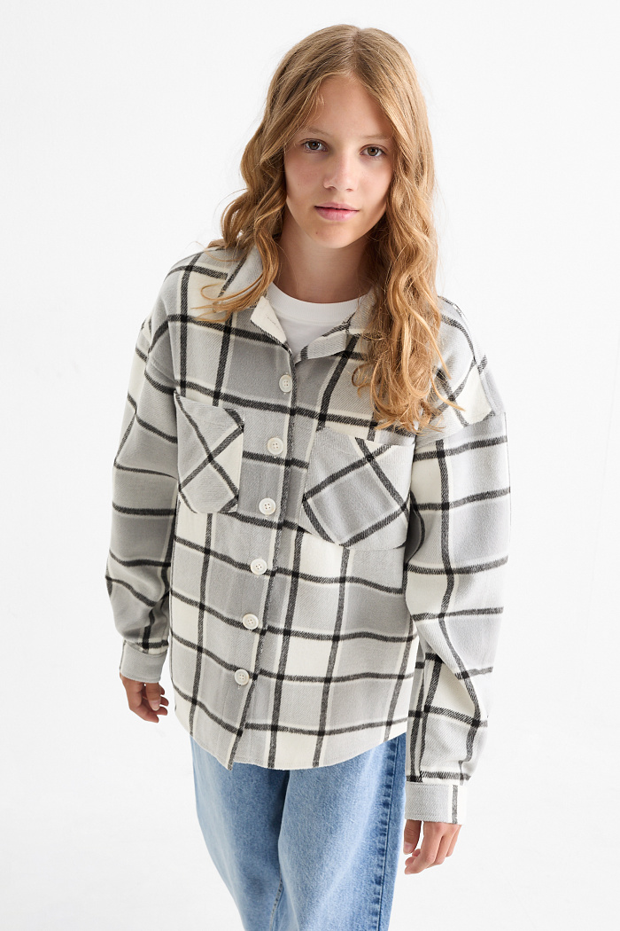 C&A Flanell-Hemdjacke-kariert, Grau, Größe: 146