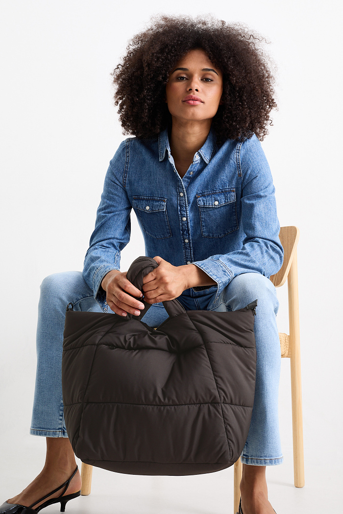 C&A Großer Stepp-Shopper mit abnehmbarem Taschengurt, Schwarz, Größe: 1 size