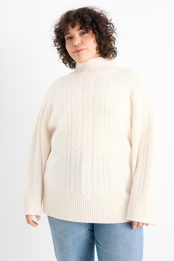C&A Rollkragenpullover mit Kaschmir-Anteil-Woll-Mix, Weiß, Größe: 2XL