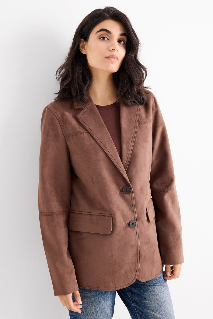 C&A Longblazer-Regular Fit-Velourslederimitat, Beige, Größe: 48
