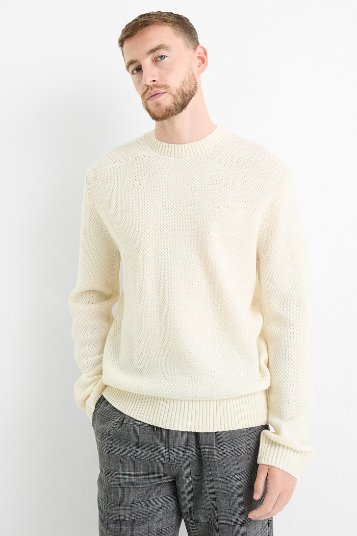 C&A Pullover-strukturiert, Weiß, Größe: 2XL