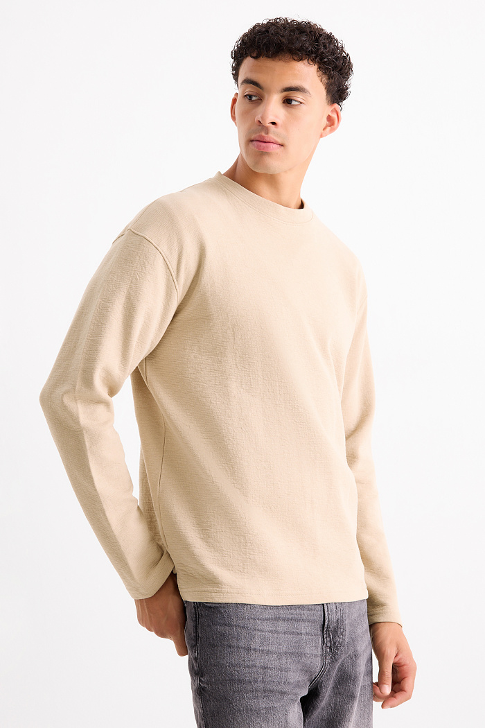 C&A Langarmshirt-strukturiert, Beige, Größe: M
