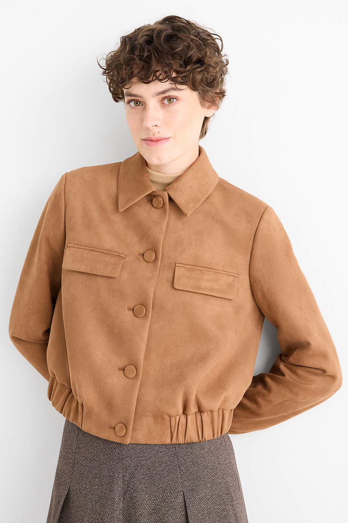 C&A Crop Blazer-Velourslederimitat, Beige, Größe: 44