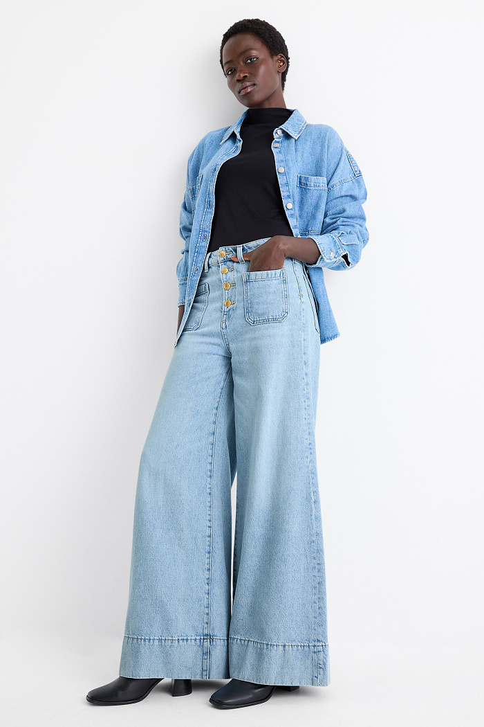 C&A Wide Leg Jeans-High Waist, Blau, Größe: 34