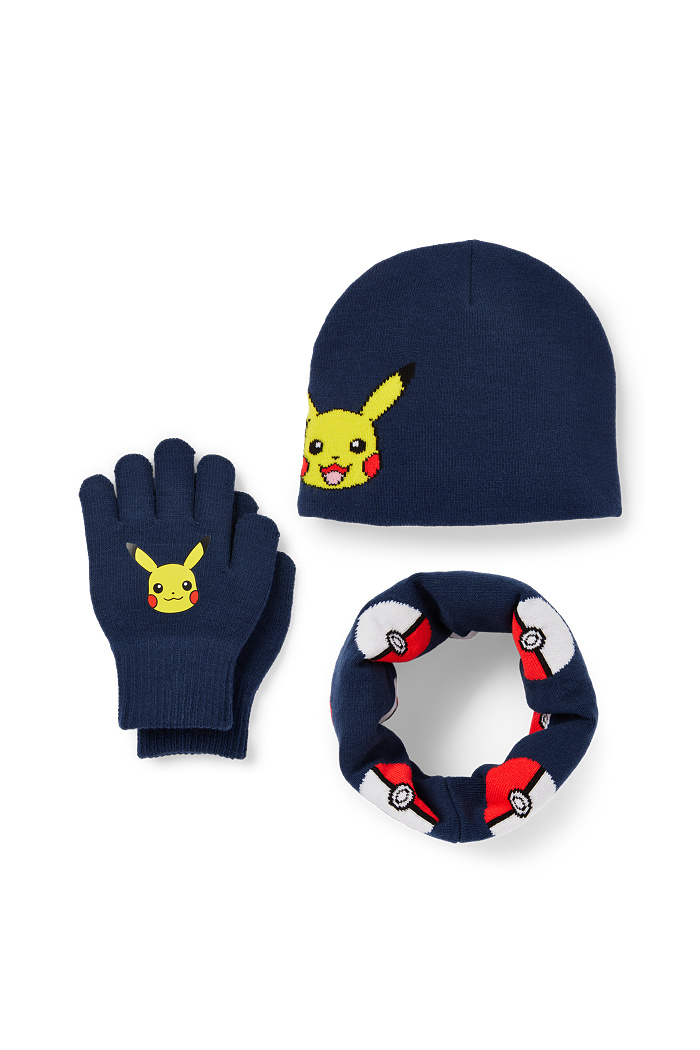 C&A Pokémon-Pikachu-Set-Mütze, Loop Schal und Handschuhe, Blau, Größe: 98-104