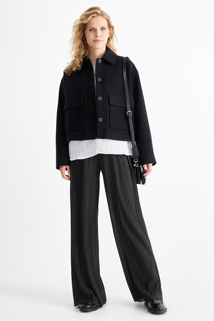 C&A Plissee-Hose-High Waist-Wide Leg, Schwarz, Größe: 46