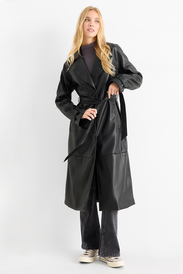 C&A Mantel-Lederimitat, Schwarz, Größe: XL