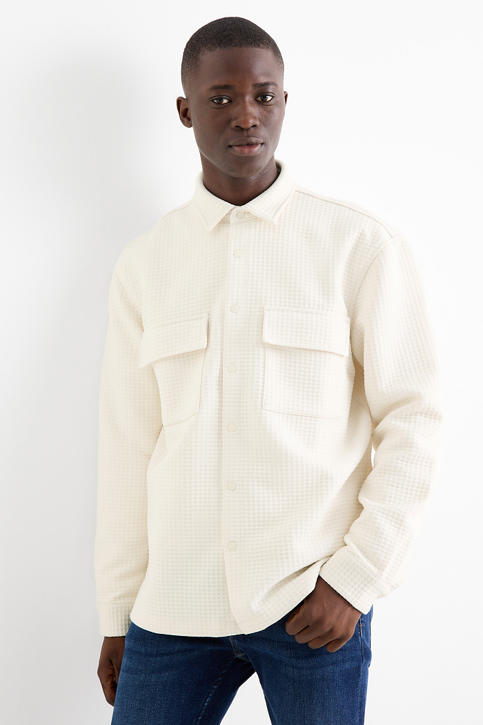 C&A Hemdjacke-Relaxed Fit-Kent-strukturiert, Weiß, Größe: 2XL