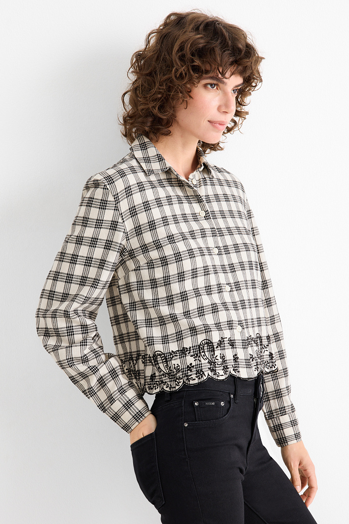 C&A Flanellbluse-kariert, Weiß, Größe: 46