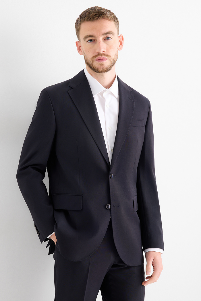 C&A Sakko-Regular Fit-Flex-Woll-Mix-LYCRA , Schwarz, Größe: 56