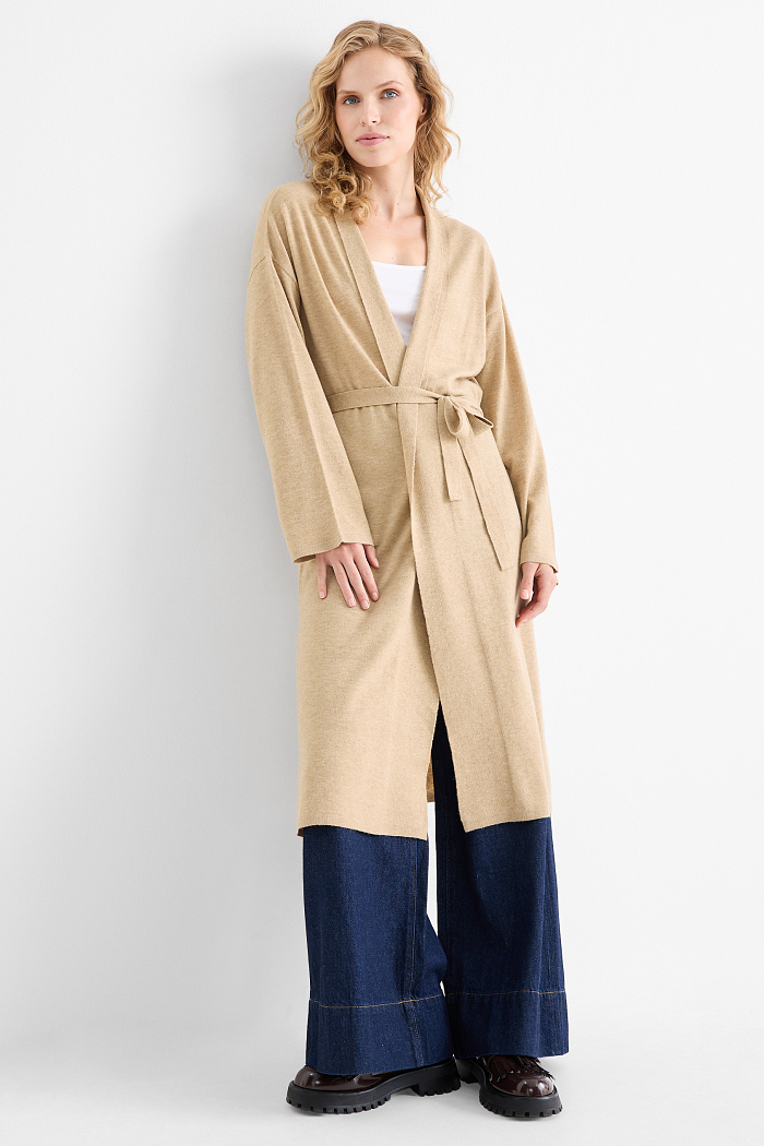 C&A Lange Strickjacke, Beige, Größe: M