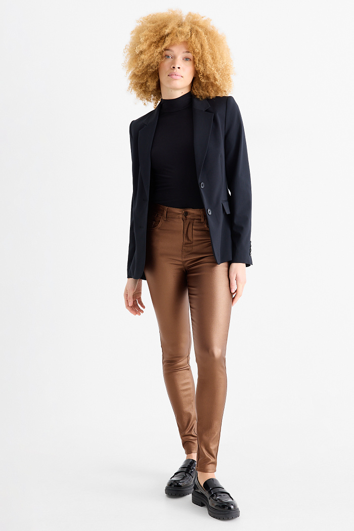 C&A Stoffhose-High Waist-Skinny Fit-Lederimitat, Braun, Größe: 34