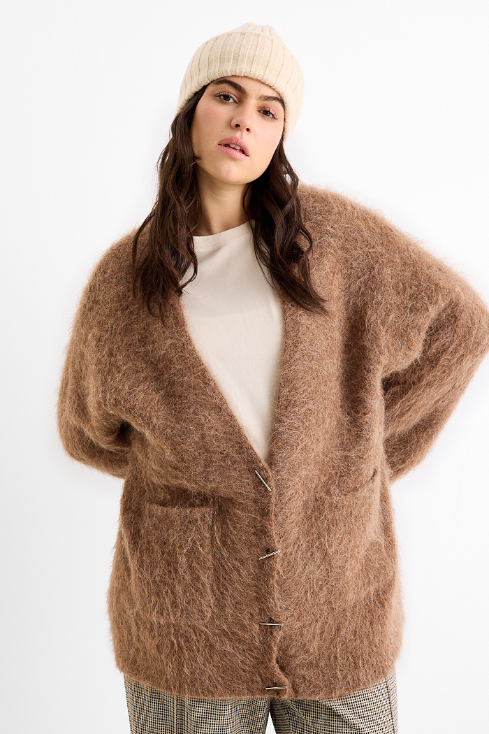 C&A Strickjacke-Alpaka-Mix, Braun, Größe: 3XL