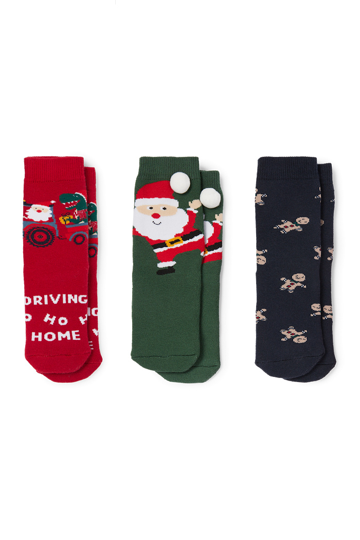 C&A Multipack 3er-Santa und Dino-Weihnachts-Socken mit Motiv, Grün, Größe: 24-26