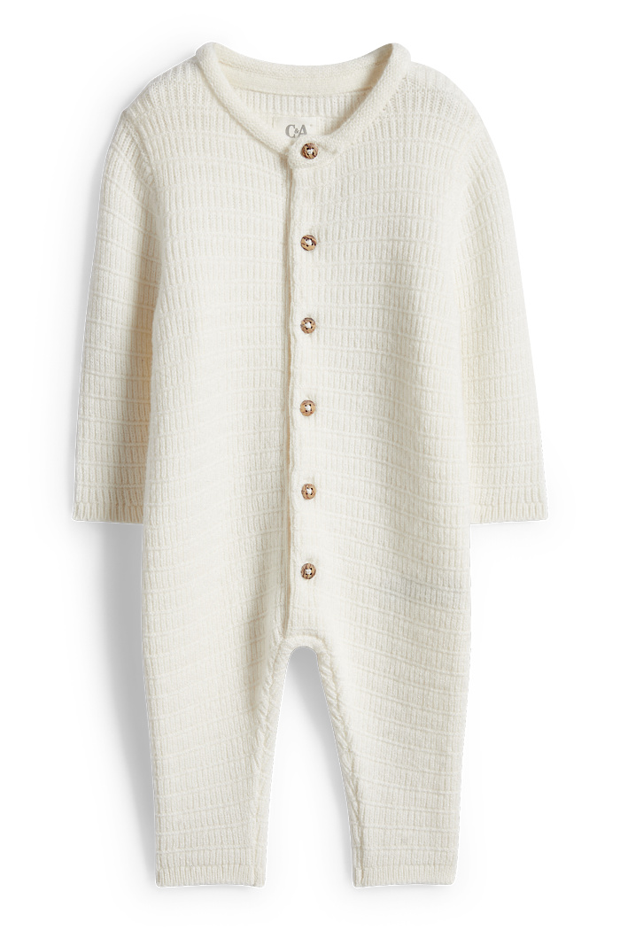 C&A Baby-Strick-Jumpsuit-strukturiert, Weiß, Größe: 74