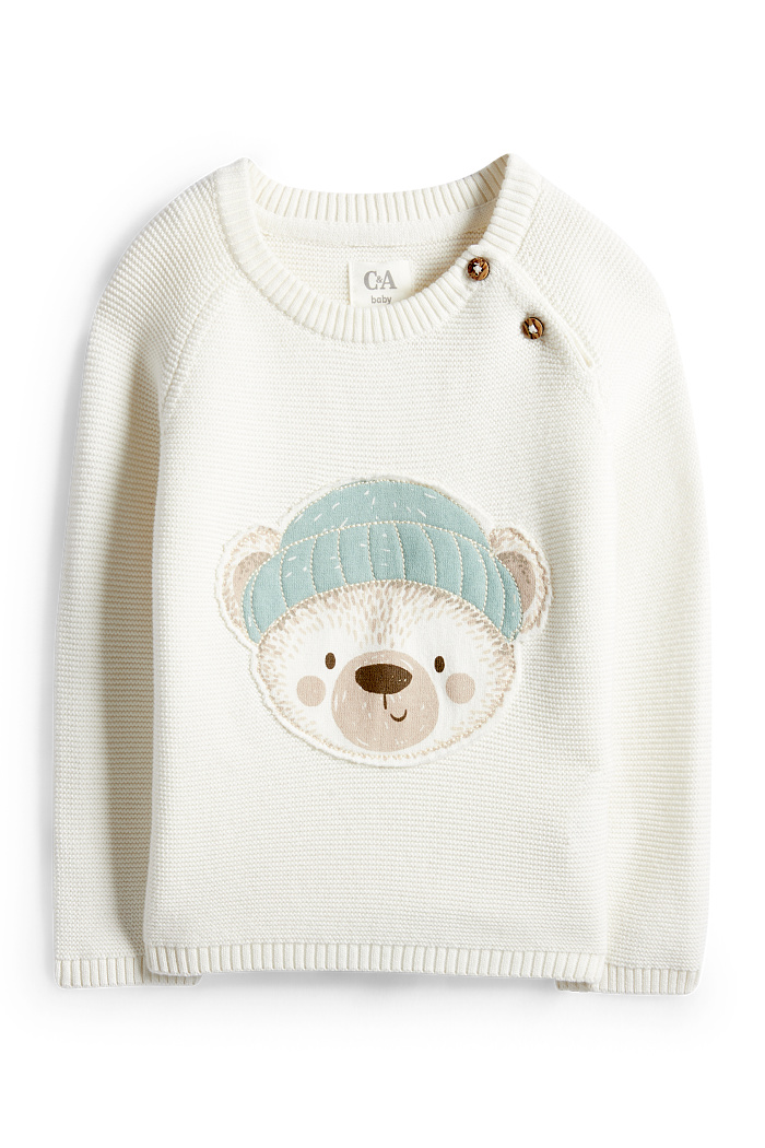C&A Eisbär-Baby-Pullover-gerippt, Weiß, Größe: 68