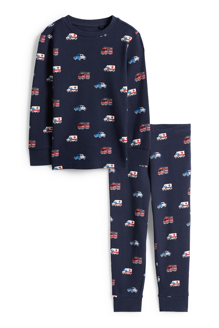 C&A Polizei und Feuerwehr-Pyjama-2 teilig-strukturiert, Blau, Größe: 140