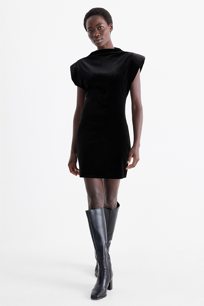 C&A Samt-Bodycon-Kleid, Schwarz, Größe: M