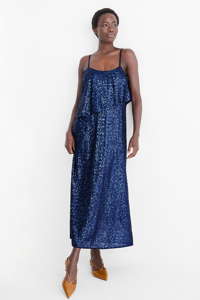 C&A Pailletten-Kleid-Straight Fit, Blau, Größe: XL