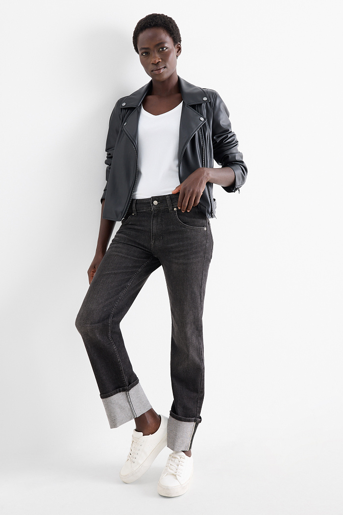 C&A Crop Straight Jeans-Mid Waist-LYCRA , Grau, Größe: 38