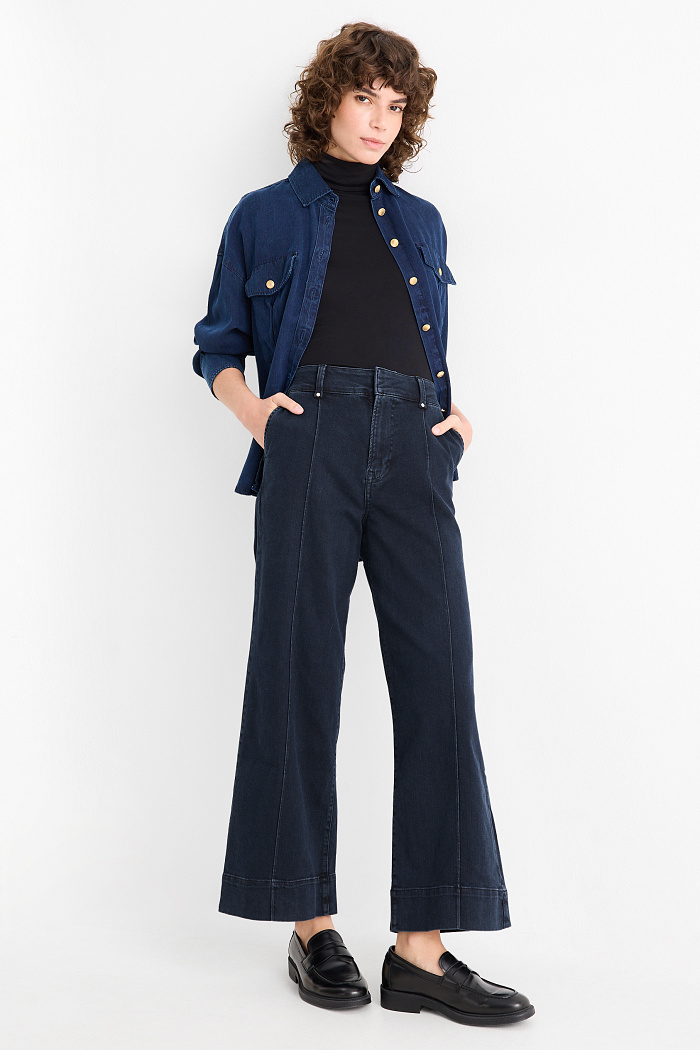 C&A Wide Leg Jeans-High Waist, Blau, Größe: 34
