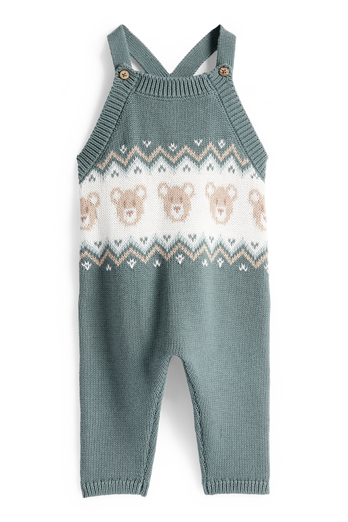 C&A Bärchen-Baby-Strick-Latzhose, Grün, Größe: 50
