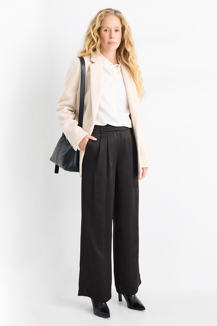 C&A Satin-Hose-Mid Waist-Wide Leg-Nadelstreifen, Schwarz, Größe: 38