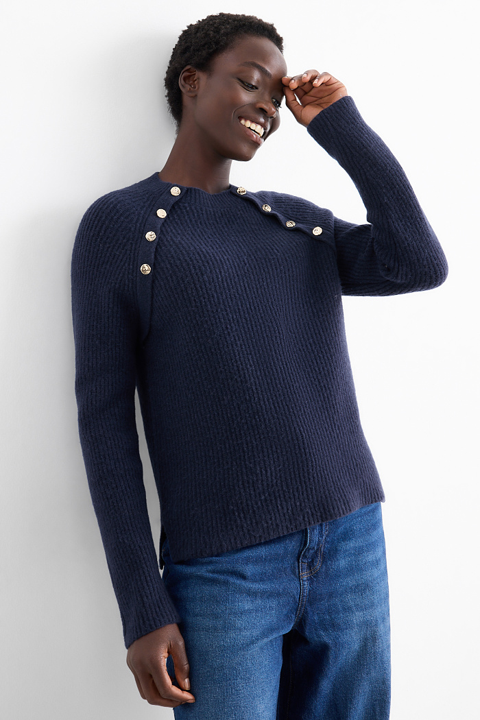 C&A Pullover-gerippt, Blau, Größe: XS